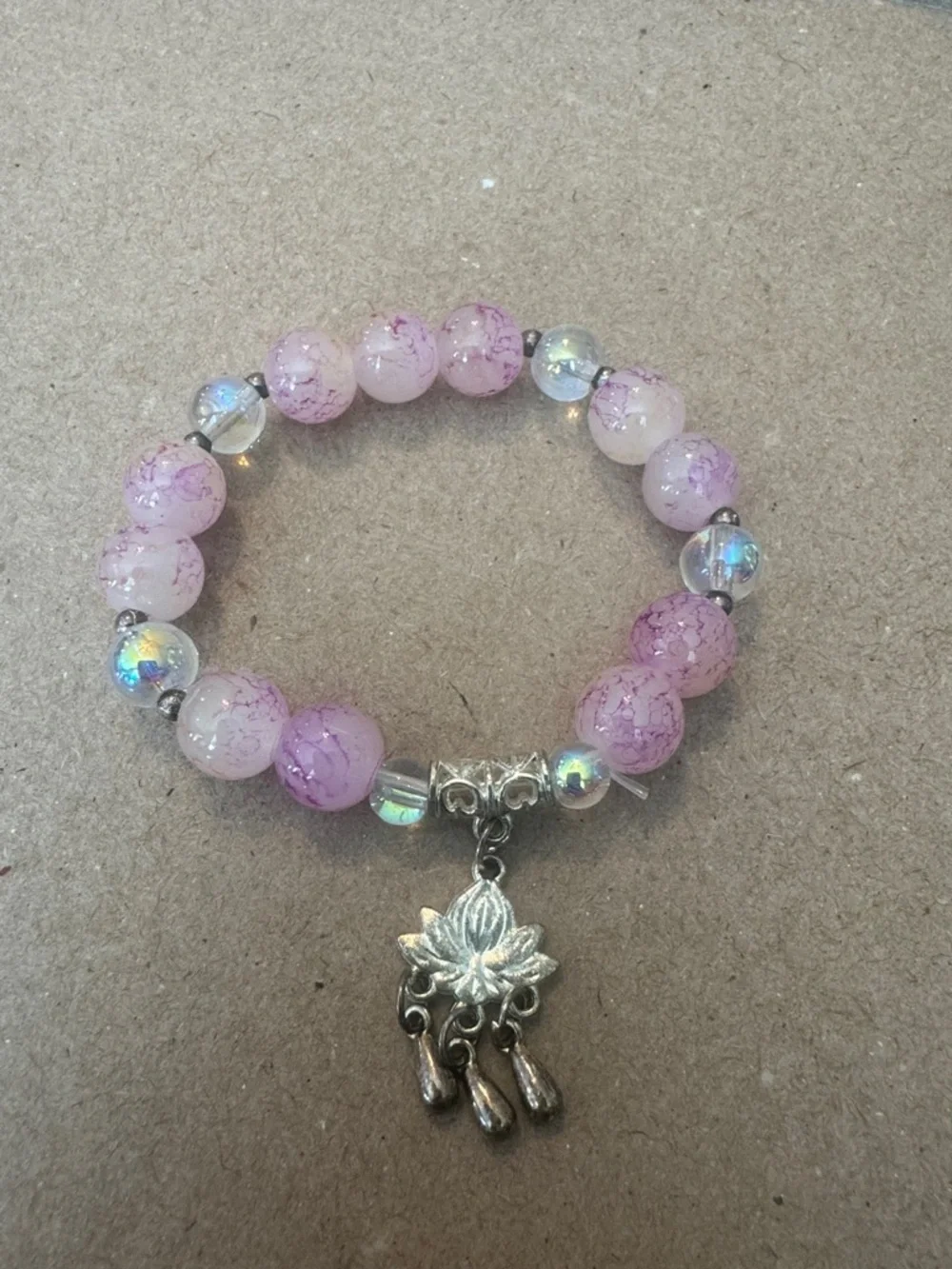 Lotus Charm Pink Beaded Bracelet - Picture 1 of 2